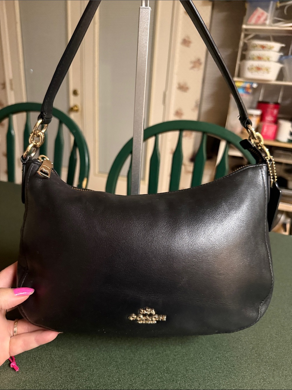 Coach Black Leather Shoulder Bag with Gold Hardware